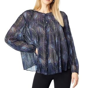 Vince navy floral pleated blouse
